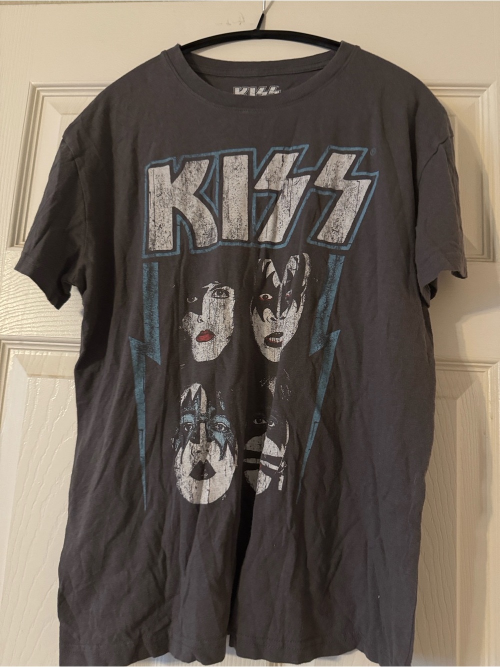 Kiss Short Sleeve Tee in Black with Blue and White Graphic